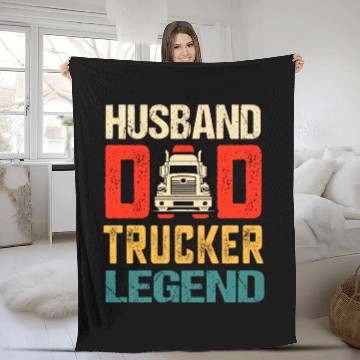 Discover Husband Dad Trucker Legend Truck Driver Fleece Blankets