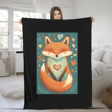 Discover fox forest animals love heart nature animal kid Fleece Blankets
