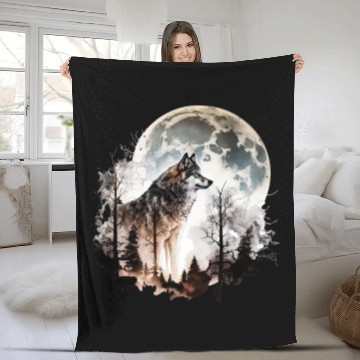 Discover Wolf Moonlight Forest Wild Werewolf Watercolor 5 Fleece Blankets