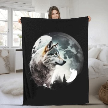 Discover Wolf Moonlight Forest Wild Werewolf Watercolor 1 Fleece Blankets
