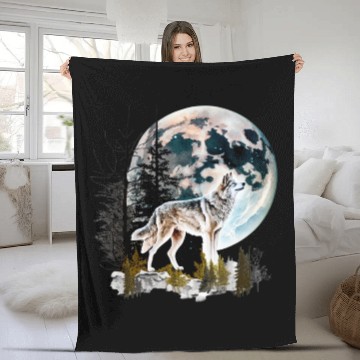 Discover Wolf Moonlight Forest Wild Werewolf Watercolor 2 Fleece Blankets