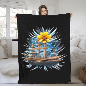 Discover Pirate Flower Ship Fleece Blankets