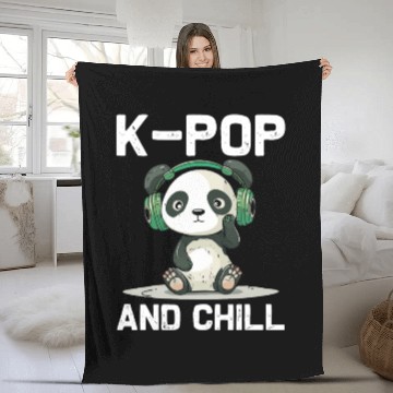 Discover Kpop And Chill Panda Headphones Korean Music Lover Fleece Blankets