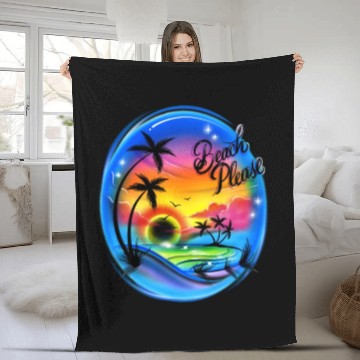 Discover Beach Please Airbrush Colorful Fleece Blankets
