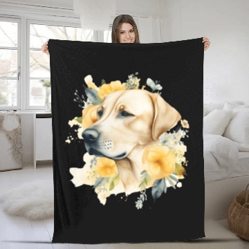 Discover Yellow Lab Dog Watercolor Floral Fleece Blankets