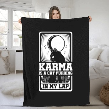 Discover Karma is a Cat Purring in My Lap Moon Tarot Card Fleece Blankets