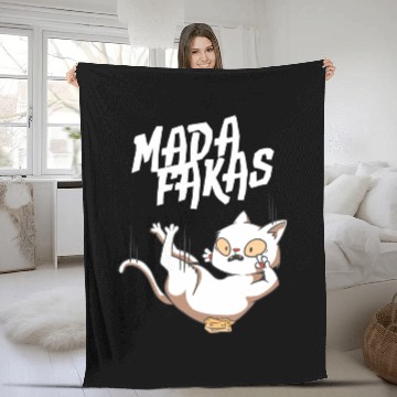 Discover Clumsy Cat I Madafakas I White Cat Fleece Blankets