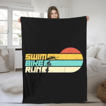 Discover Triathlon Swim Bike Run Retro Training Triathletes Fleece Blankets