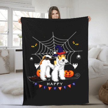 Discover Airedale Witch Pumpkin Kids Mens Womens Dog Lover Fleece Blankets