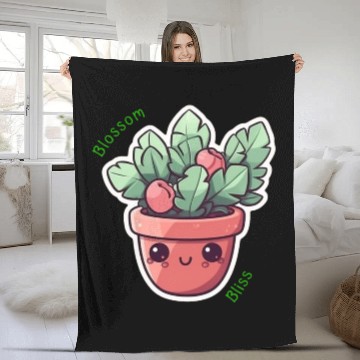 Discover Cute cartoon potted plant Fleece Blankets