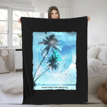 Discover Artistic Huntington Beach California Palm Tree Fleece Blankets