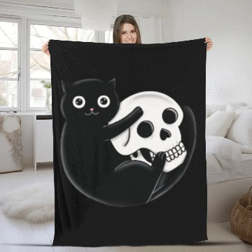 Discover Cat And Skull Fleece Blankets