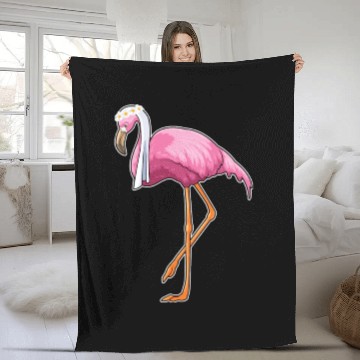 Discover Flamingo As Bride With Veil Fleece Blankets