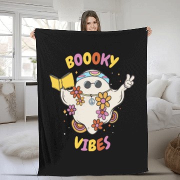 Discover Reading Teacher Halloween Groovy Floral Ghost Fleece Blankets
