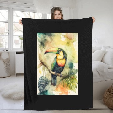Discover Toucan Watercolor Bird Jungle Tropical Rainforest Fleece Blankets