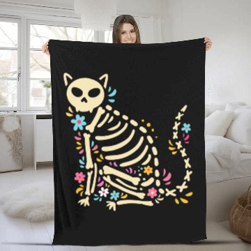 Discover Halloween Cat Skeleton Fleece Blankets