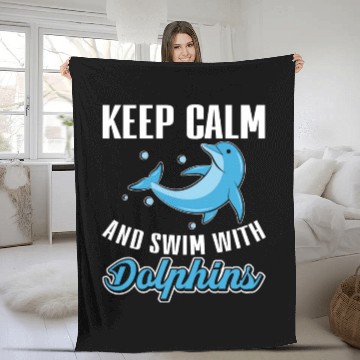Discover Keep Calm And Swim With Dolphins Fleece Blankets