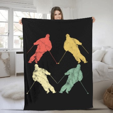 Discover Skiing Lover Retro Vintage Fleece Blankets