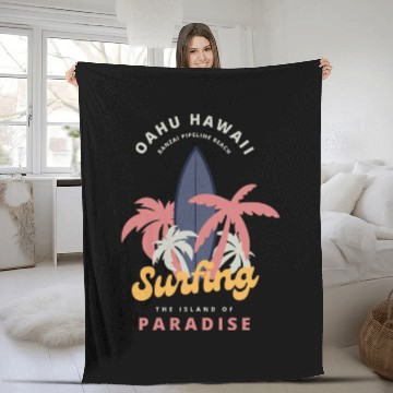 Discover summer vintage Hawaii surfing paradise island Fleece Blankets