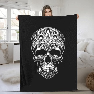 Discover Skull Dia de los Muertos Halloween Tattoo Rose Fleece Blankets