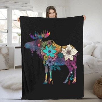 Discover Floral Moose Elk Deer Wild Animal Watercolor Fleece Blankets