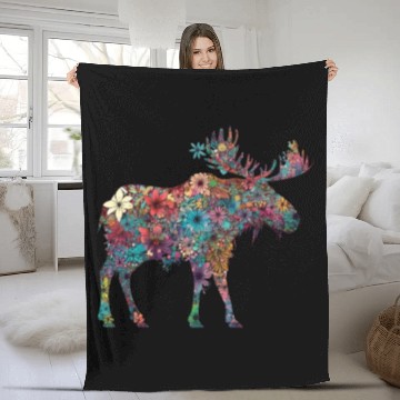 Discover Floral Moose Elk Deer Wild Animal Watercolor 3 Fleece Blankets