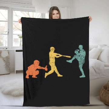 Discover Baseball Catcher Pitcher Batter Vintage Fleece Blankets