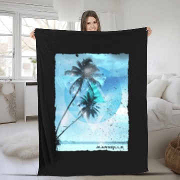 Discover Artistic Marseille France Palm Tree Vacation Fleece Blankets