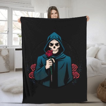 Discover The Elegance of Death A Single Rose Grim Reaper Fleece Blankets