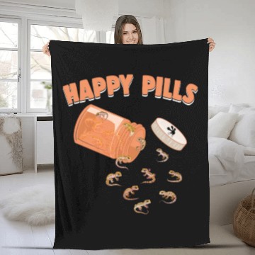 Discover Happy Pills Leopard Gecko Funny Lizard Lovers Fleece Blankets