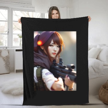 Discover A beautiful girl with a gun Fleece Blankets