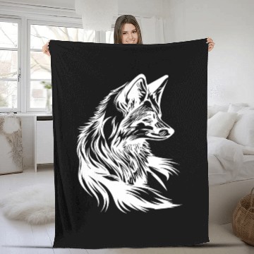 Discover Little Cute Fox Portrait Tattoo Ink Fleece Blankets