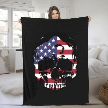 Discover skull head with american flag Fleece Blankets