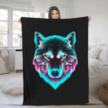 Discover Leader of the Synthwave Wolf Pack! Fleece Blankets