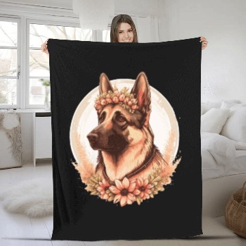 Discover German Shepherd Flower Crown Dog Breed Floral Farm Fleece Blankets