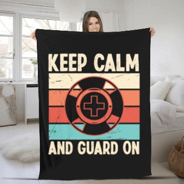 Discover Lifeguard keep calm guard on swimming pool guard Fleece Blankets