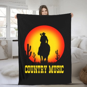 Discover country music cowboy on horse with guitar - sunset Fleece Blankets