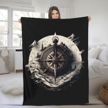 Discover navy compass Fleece Blankets
