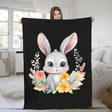 Discover Grey Bunny Rabbit Watercolor Floral Fleece Blankets