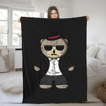 Discover Kawaii Gangster Bear with Black Sunglasses Fleece Blankets