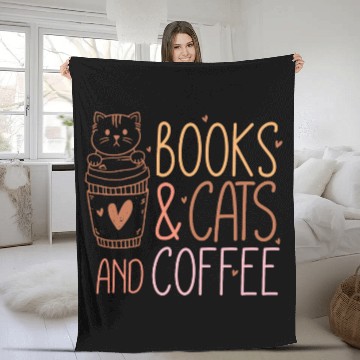Discover Books Cat Coffee Fleece Blankets