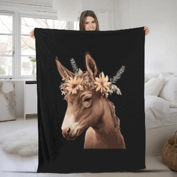 Discover Flower Crown Mule Floral Farm Animal Pet Fleece Blankets