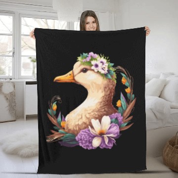 Discover Flower Crown Duck Floral Farm Animal Pet Fleece Blankets