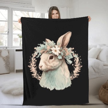 Discover Flower Crown Bunny Rabbit Floral Farm Animal Pet Fleece Blankets