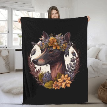 Discover Cute Miniature Pinscher Flower Crown Pet Dog Breed Fleece Blankets