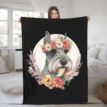 Discover Cute Mini Schnauzer Flower Crown Pet Dog Breed Flo Fleece Blankets