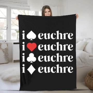 Discover I Love Euchre Women Card Game Player Mother Mom Fleece Blankets