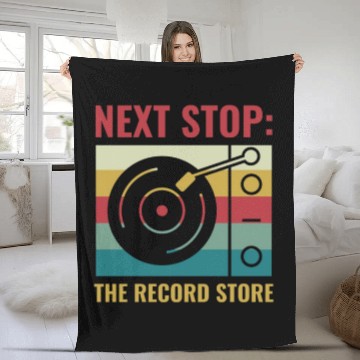 Discover Next Stop The Record Store Funny Vinyl Lover Retro Fleece Blankets