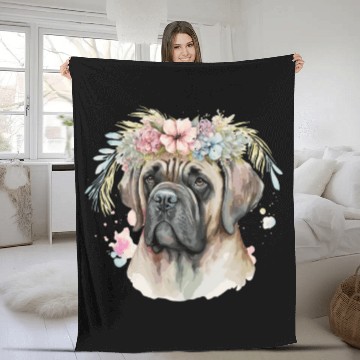 Discover Cute English Mastiff Flower Crown Pet Dog Breed Fl Fleece Blankets