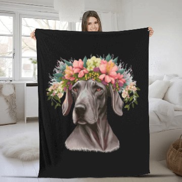Discover Cute Great Dane Flower Crown Pet Dog Breed Floral Fleece Blankets
